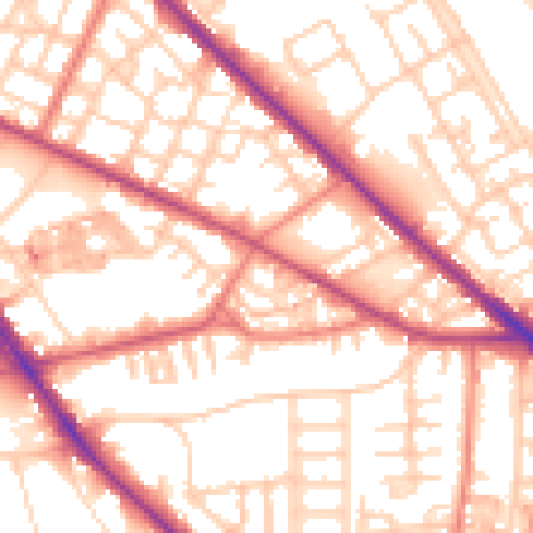 Daytime road noise heatmap for M13 0BG