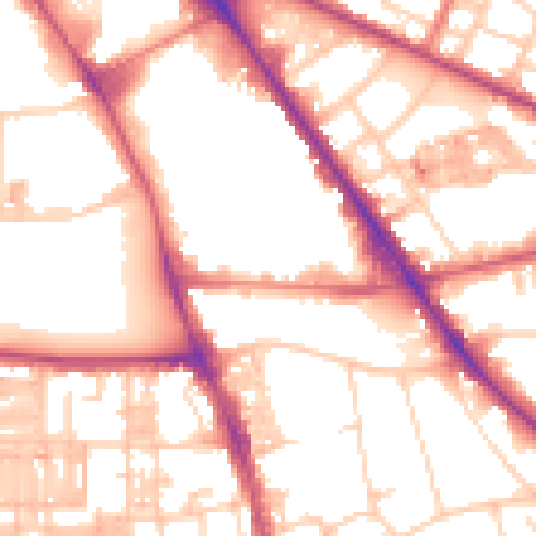 Daytime road noise heatmap for M13 0BH