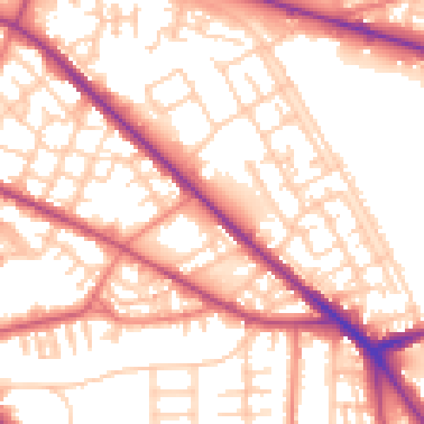 Daytime road noise heatmap for M13 0BR