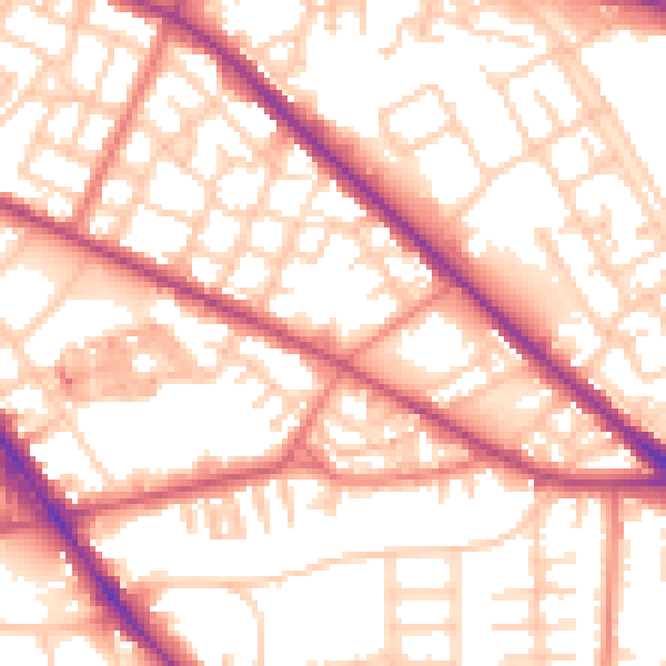 Daytime road noise heatmap for M13 0BS