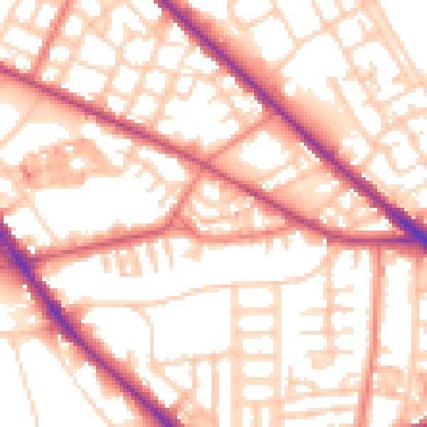 Daytime road noise heatmap for M13 0BU