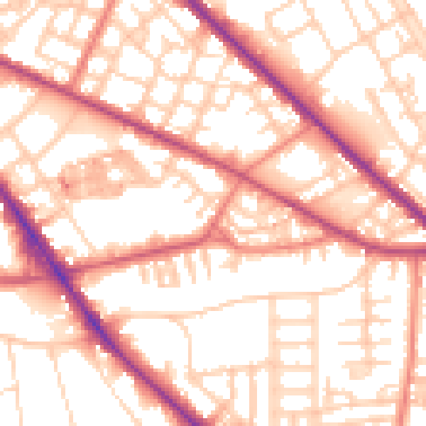 Daytime road noise heatmap for M13 0BY