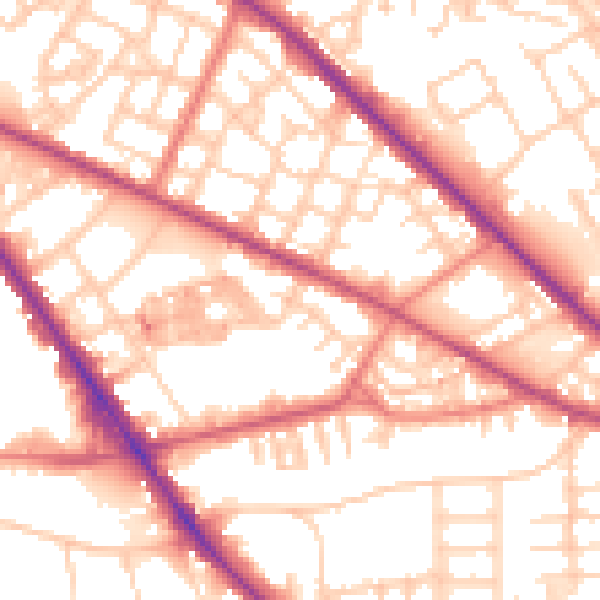 Daytime road noise heatmap for M13 0DB