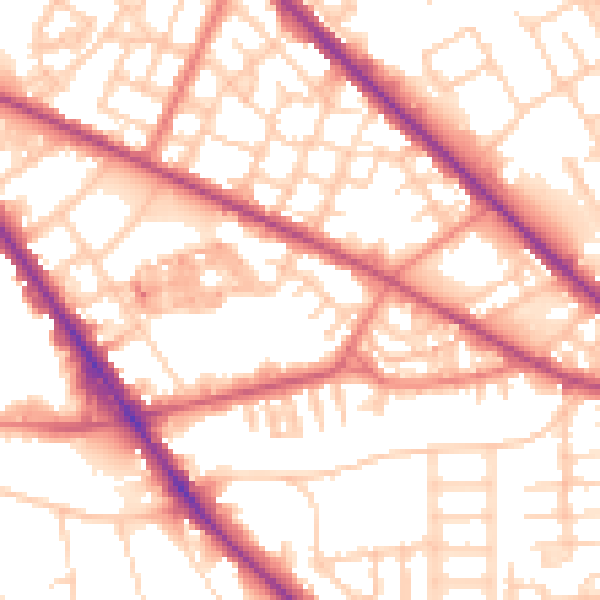 Daytime road noise heatmap for M13 0DD