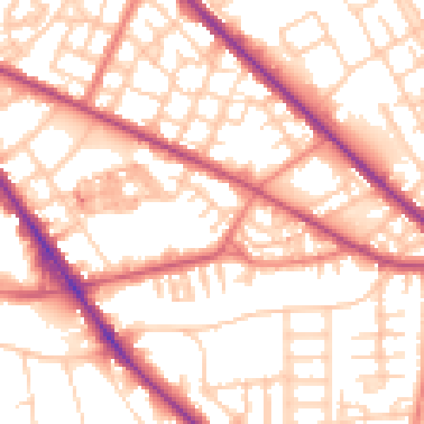 Daytime road noise heatmap for M13 0DE