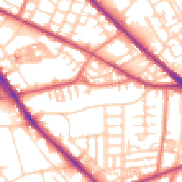 Daytime road noise heatmap for M13 0DF
