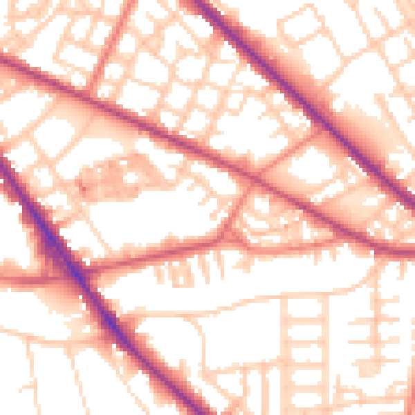 Daytime road noise heatmap for M13 0DG