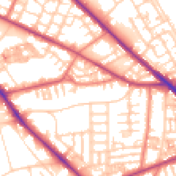 Daytime road noise heatmap for M13 0DH