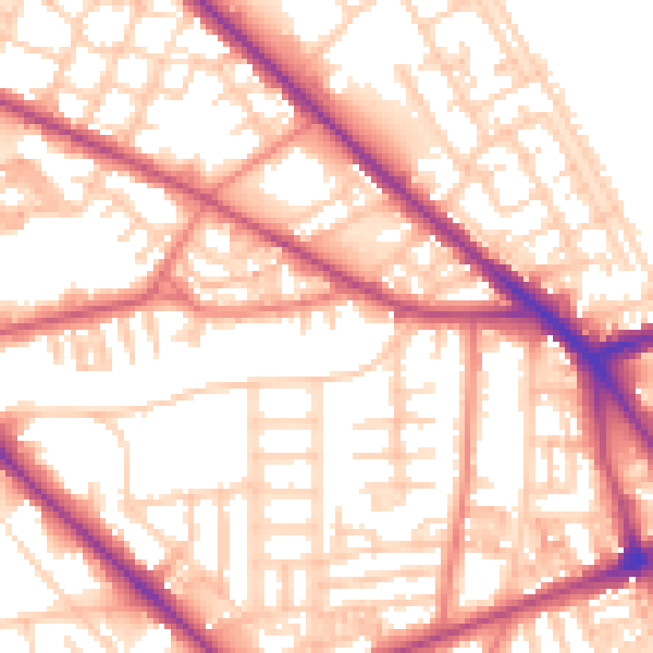 Daytime road noise heatmap for M13 0DJ