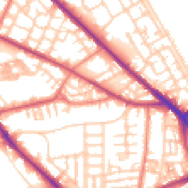 Daytime road noise heatmap for M13 0DL