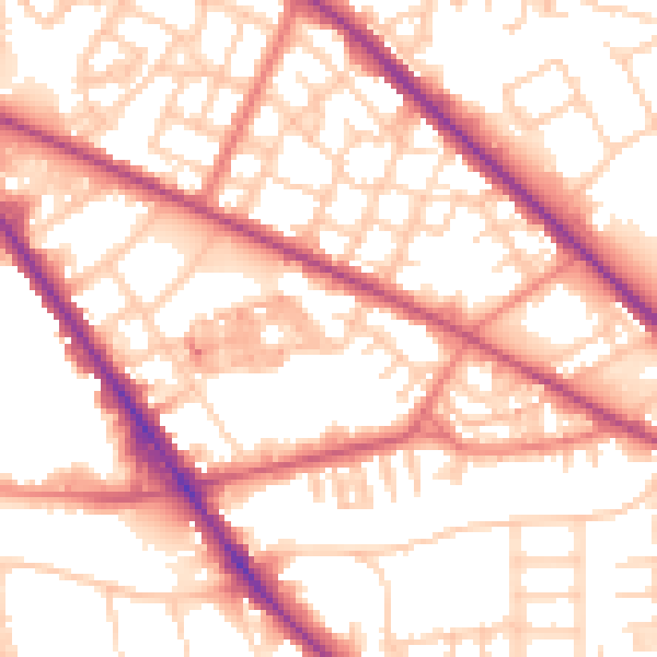 Daytime road noise heatmap for M13 0DN