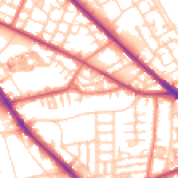 Daytime road noise heatmap for M13 0DP