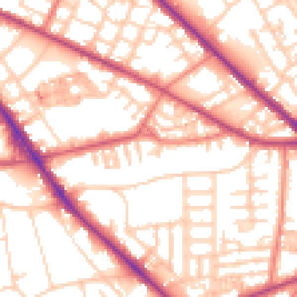 Daytime road noise heatmap for M13 0DR