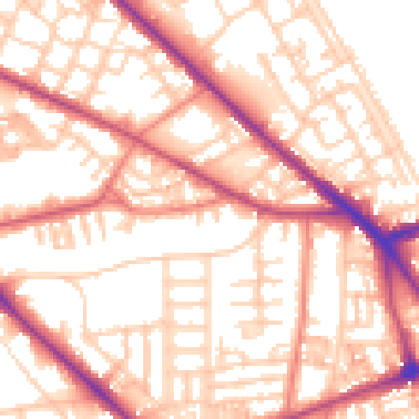 Daytime road noise heatmap for M13 0DS
