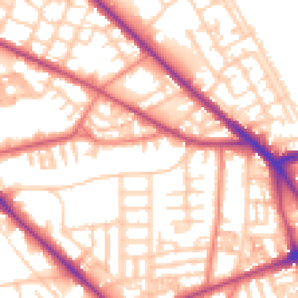 Daytime road noise heatmap for M13 0DT