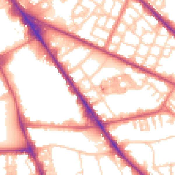 Daytime road noise heatmap for M13 0DZ