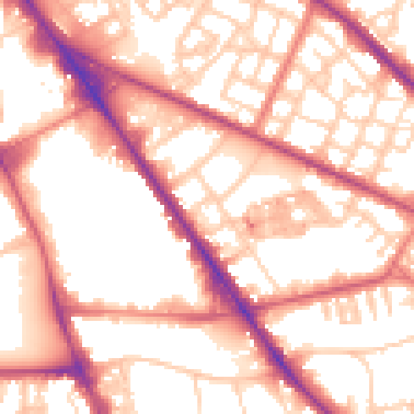 Daytime road noise heatmap for M13 0EB