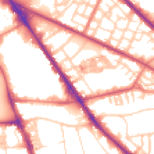 Daytime road noise heatmap for M13 0EF