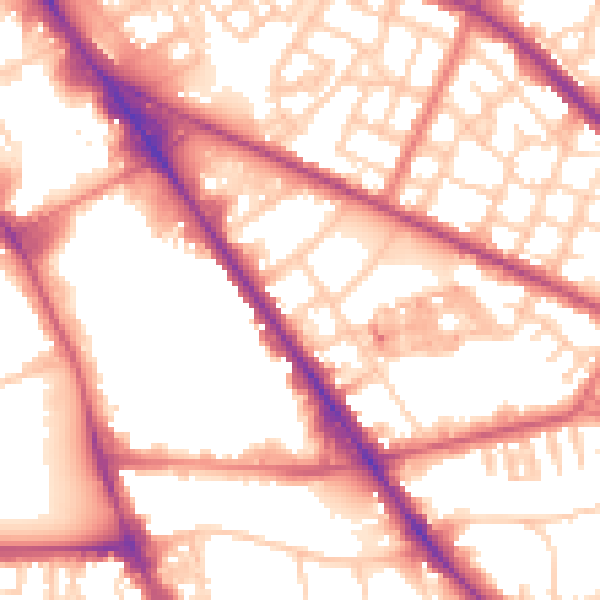 Daytime road noise heatmap for M13 0EG