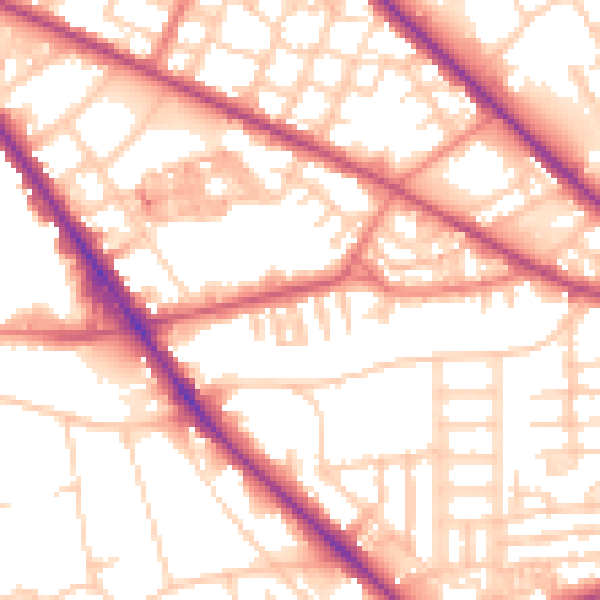Daytime road noise heatmap for M13 0EJ
