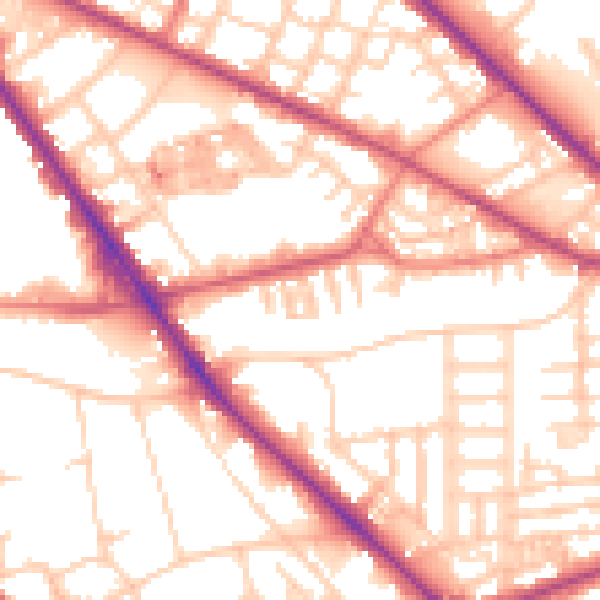 Daytime road noise heatmap for M13 0EL