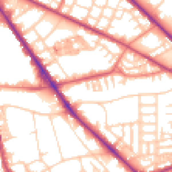 Daytime road noise heatmap for M13 0EN