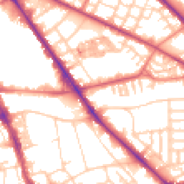 Daytime road noise heatmap for M13 0EW