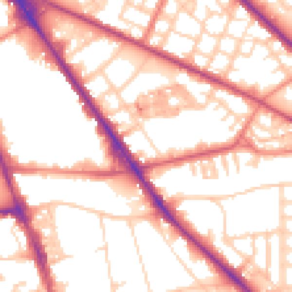 Daytime road noise heatmap for M13 0FB