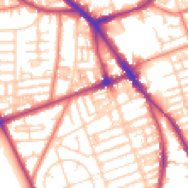Daytime road noise heatmap for M13 0NG