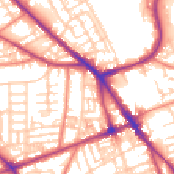Daytime road noise heatmap for M13 0NW