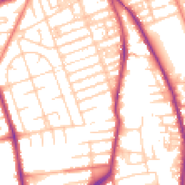 Daytime road noise heatmap for M13 0PY