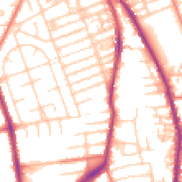 Daytime road noise heatmap for M13 0PZ