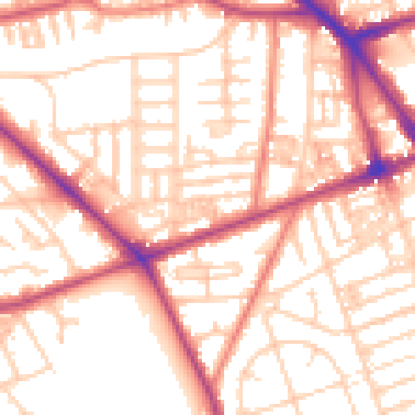 Daytime road noise heatmap for M13 0ZG