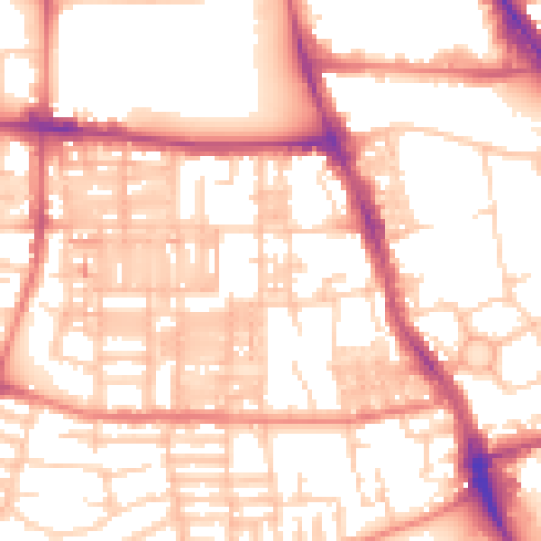 Daytime road noise heatmap for M14 4AQ