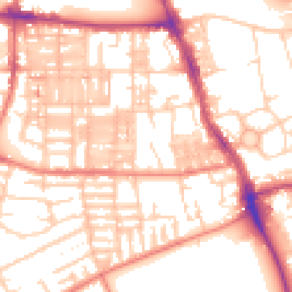 Daytime road noise heatmap for M14 4AR