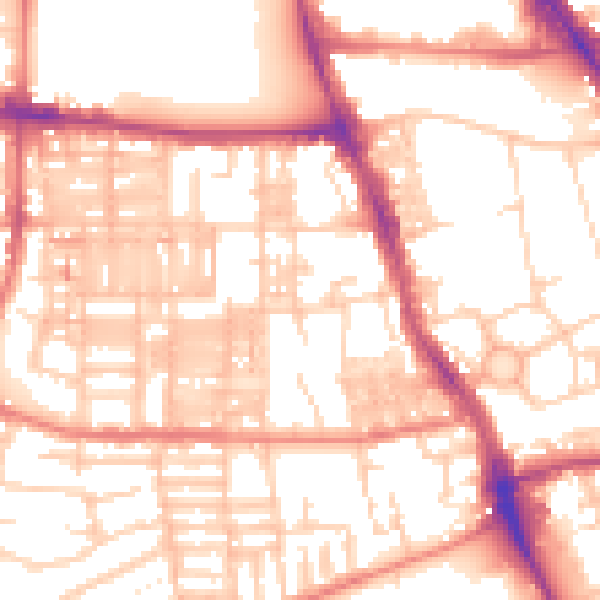 Daytime road noise heatmap for M14 4AS