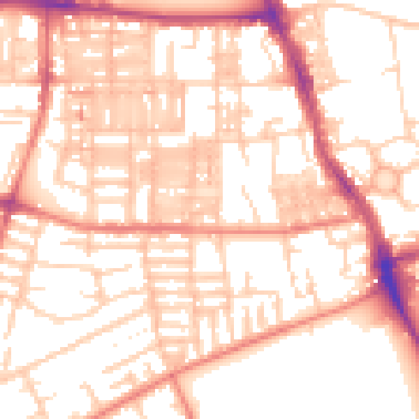 Daytime road noise heatmap for M14 4AU