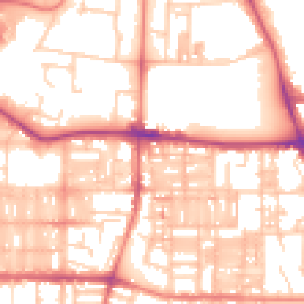 Daytime road noise heatmap for M14 4AY
