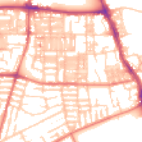 Daytime road noise heatmap for M14 4BE