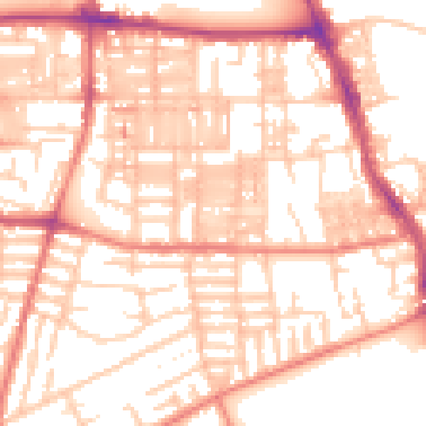 Daytime road noise heatmap for M14 4BJ