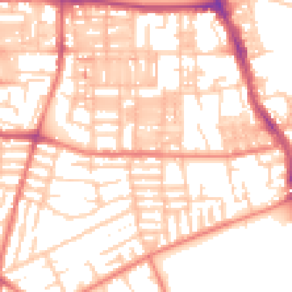 Daytime road noise heatmap for M14 4BN