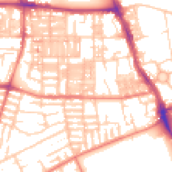 Daytime road noise heatmap for M14 4BP