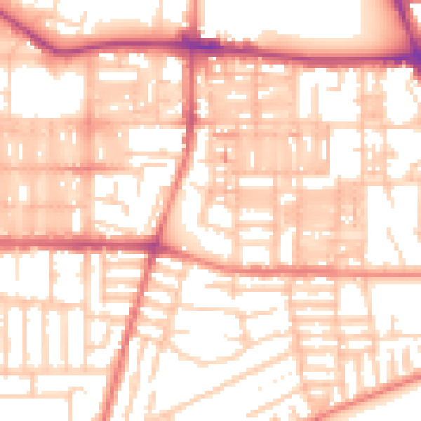 Daytime road noise heatmap for M14 4NL