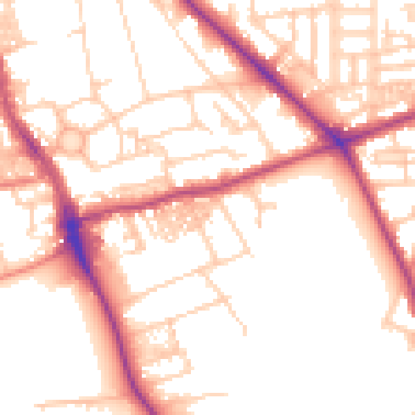 Daytime road noise heatmap for M14 5JD