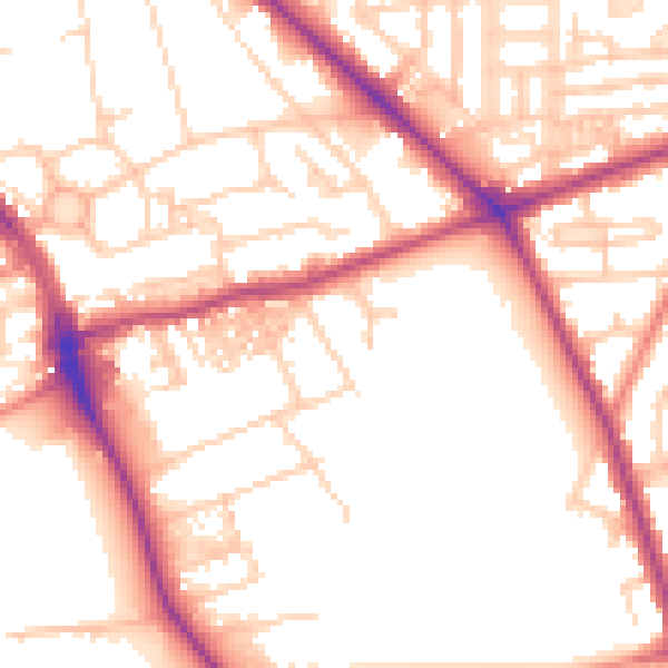 Daytime road noise heatmap for M14 5JX