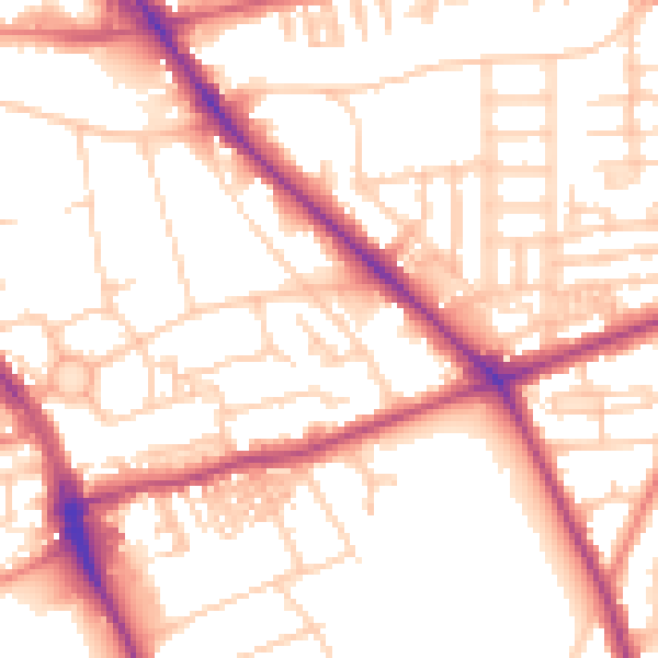 Daytime road noise heatmap for M14 5LY