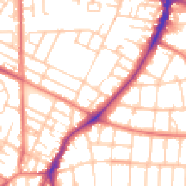 Daytime road noise heatmap for M14 6AQ
