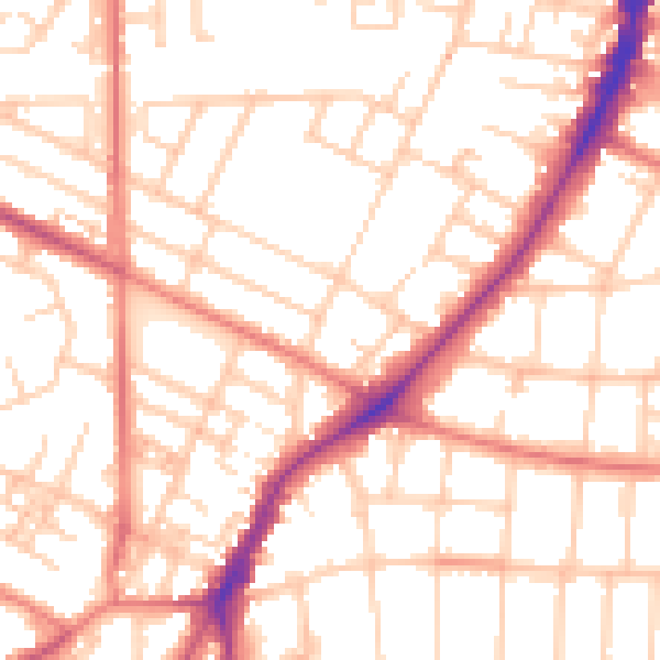 Daytime road noise heatmap for M14 6AY