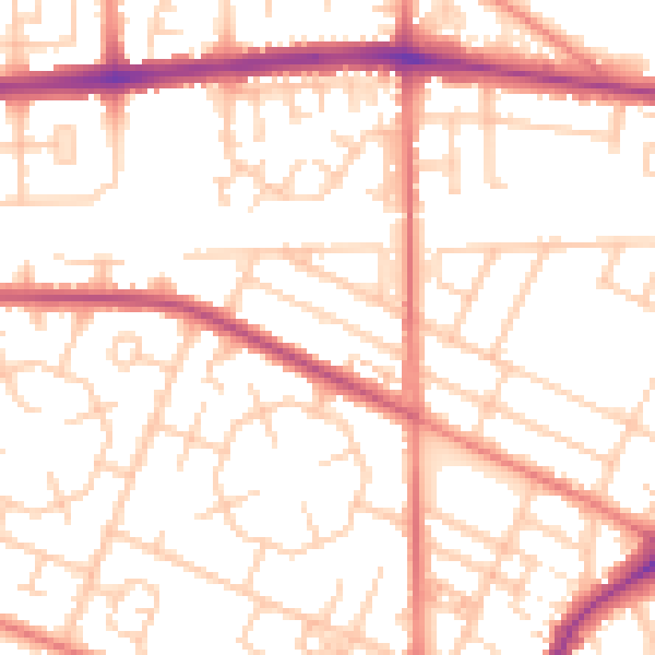 Daytime road noise heatmap for M14 6BU