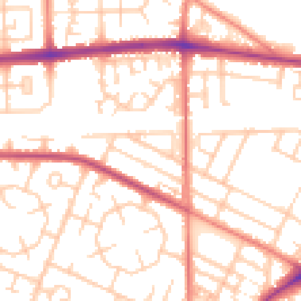 Daytime road noise heatmap for M14 6DA